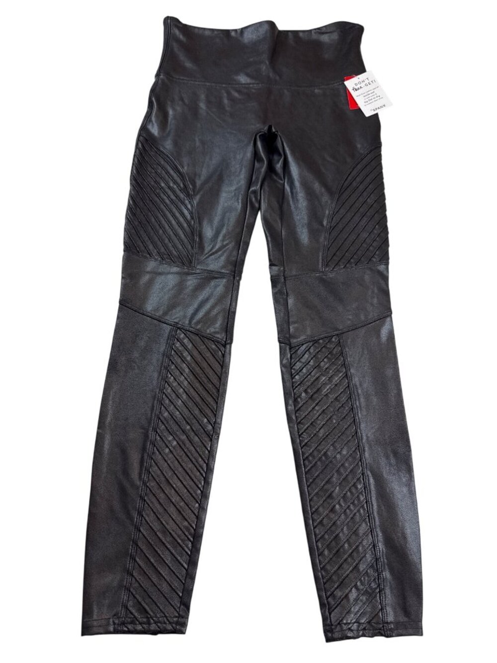 NWT Spanx Faux Leather Moto Leggings Large Black Quilted Panels (G797)